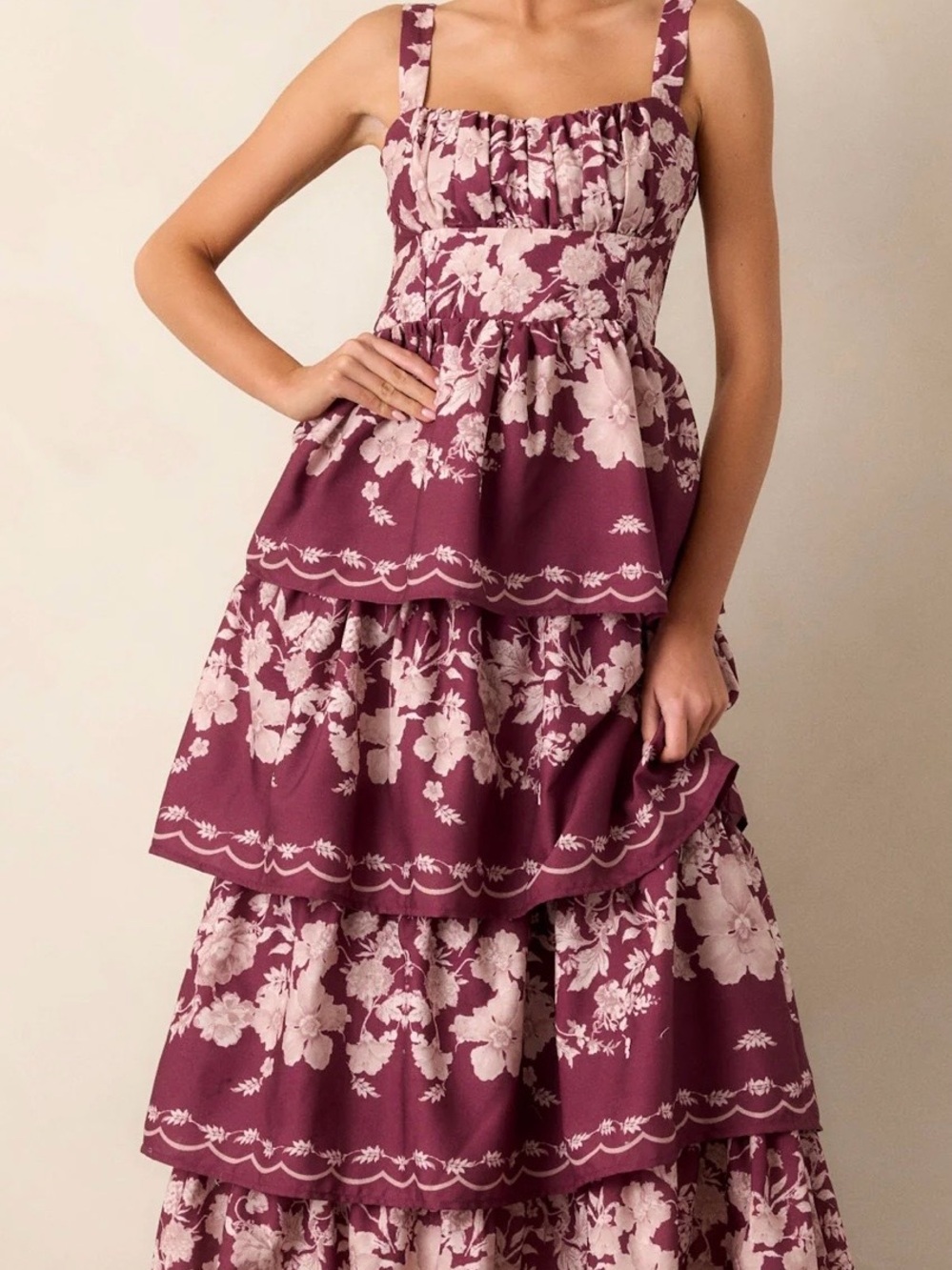 NWT Floral Maxi Dress in Burgundy and Blush